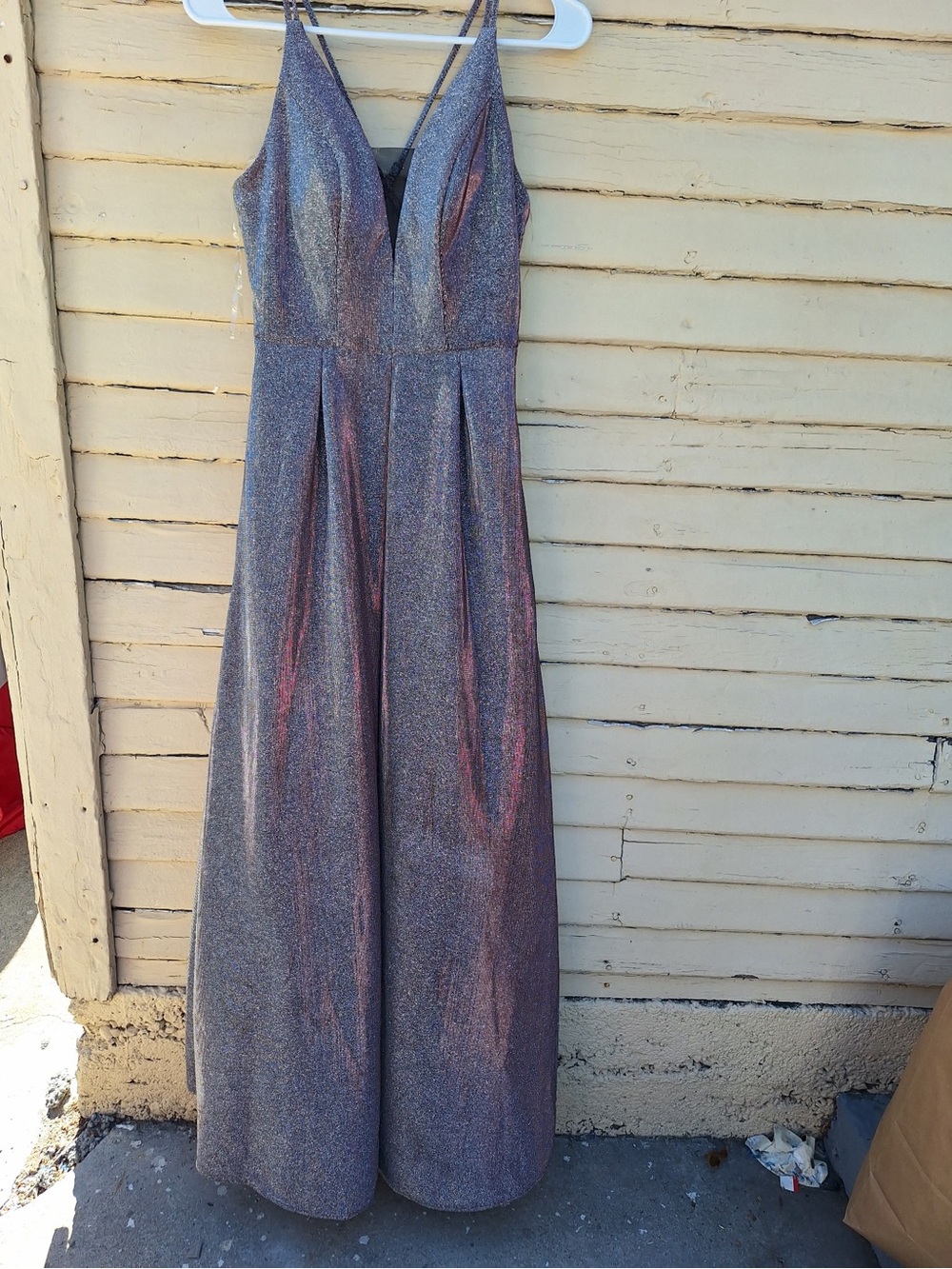 Crystal doll Silver V-Neck Spaghetti Strap Evening Dress